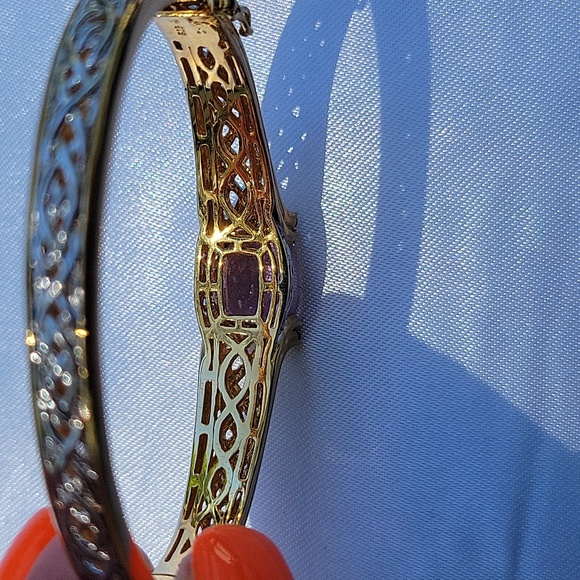 Bangle bracelet with security clasp 925 mark with goldtone. Multi-gemsto…
